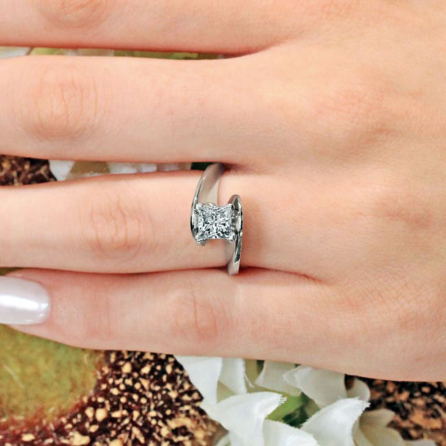 Platinum Princess Cut Moissanite Bypass Solitaire Ring Image 5