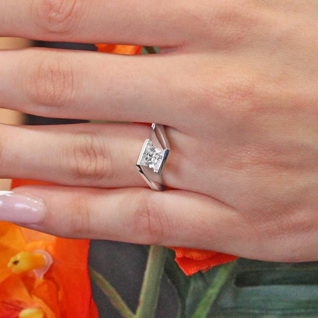 Platinum Solitaire Ring With 1 Carat Princess Cut Lab Created Diamond Ring (D-VS1) Image 2