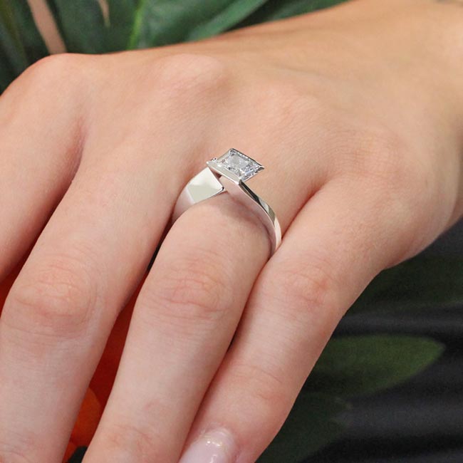 Platinum Solitaire Ring With 1 Carat Princess Cut Lab Created Diamond Ring (D-VS1) Image 4