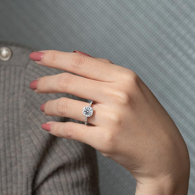 14K White Gold 1 Carat Round Halo Engagement Ring | Barkev'S