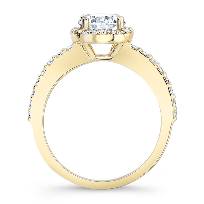  Yellow Gold 1 Carat Round Moissanite Halo Engagement Ring Image 2