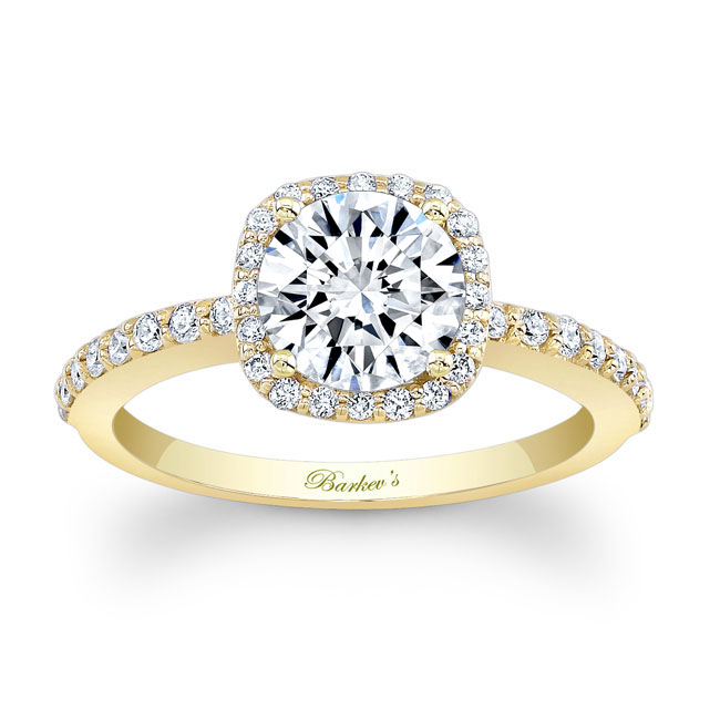  Yellow Gold 1 Carat Round Moissanite Halo Engagement Ring Image 1