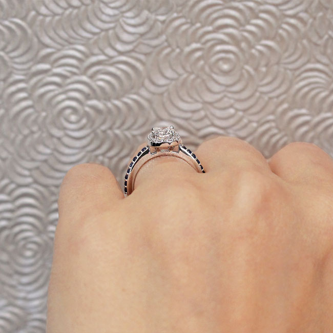  White Gold 1 Carat Cushion Halo Sapphire And Diamond Engagement Ring Image 5