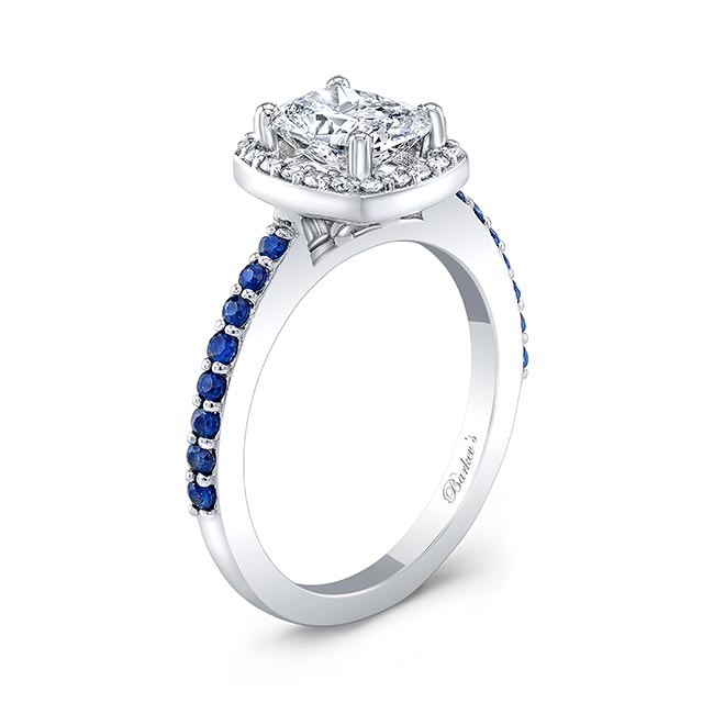  White Gold 1 Carat Cushion Halo Sapphire And Diamond Engagement Ring Image 2