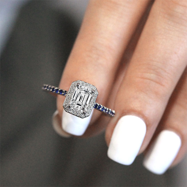 1 Carat Emerald Halo Sapphire And Diamond Engagement Ring Image 2