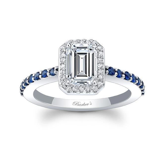  1 Carat Emerald Moissanite Halo Sapphire Engagement Ring Image 1