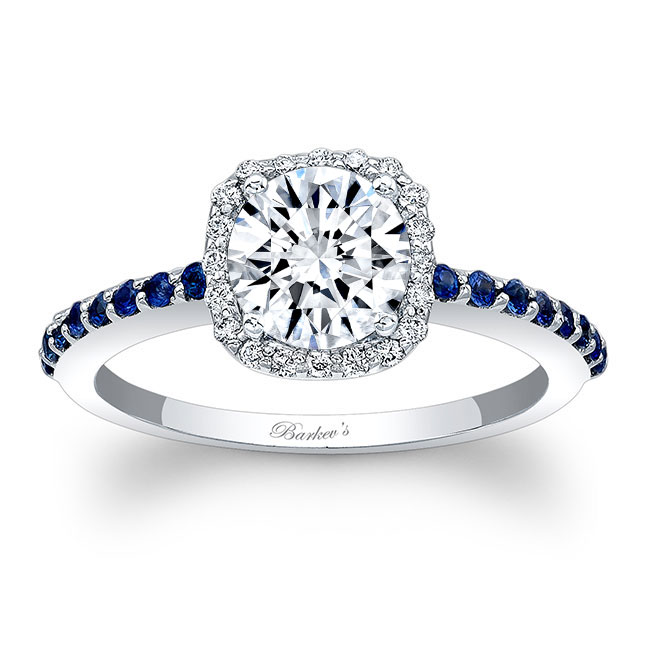  1 Carat Round Moissanite Halo Sapphire Engagement Ring Image 1