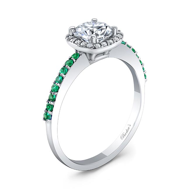1 Carat Round Diamond Halo Engagement Ring With Emeralds Image 2