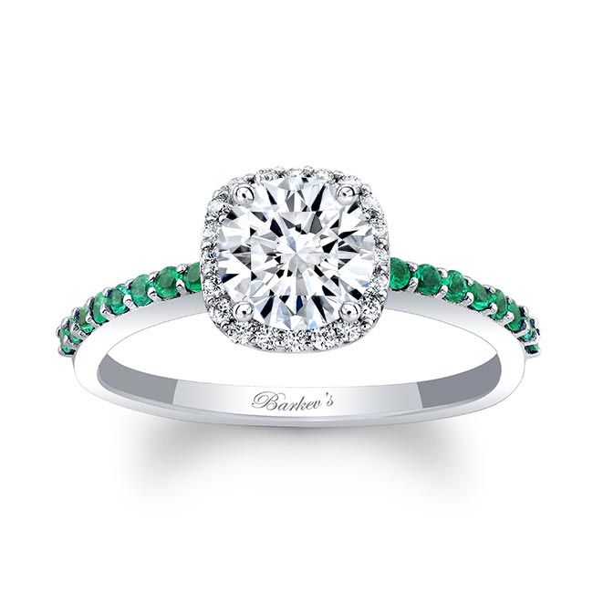 1 Carat Round Diamond Halo Engagement Ring With Emeralds