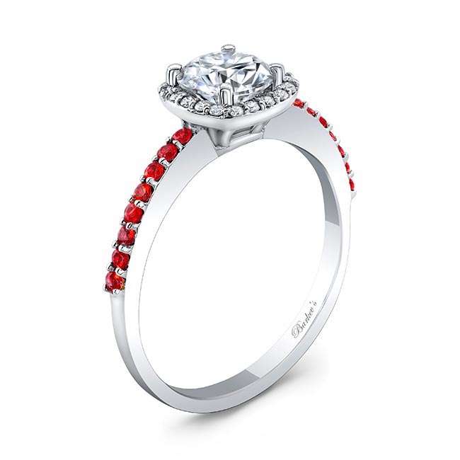 1 Carat Round Diamond Halo Engagement Ring With Rubies Image 2