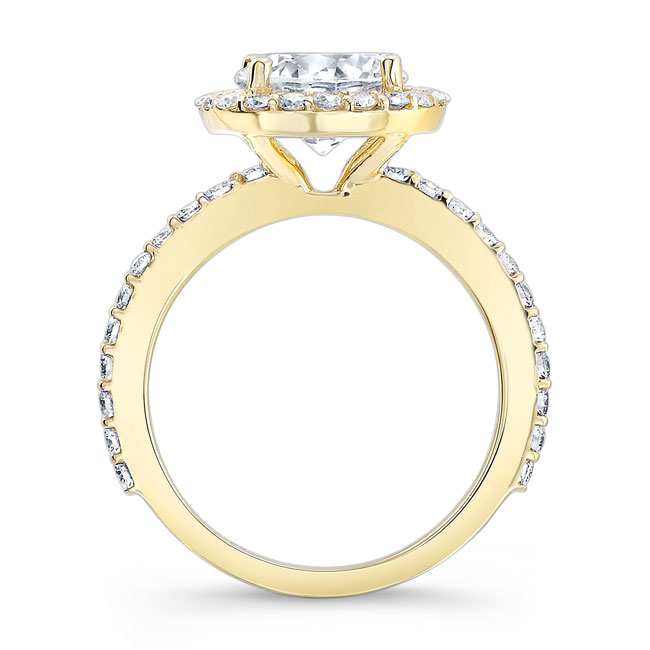 Yellow Gold 2 Carat Moissanite Halo Engagement Ring Image 2