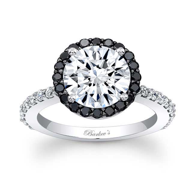 Platinum 2 Carat Moissanite Halo Black Diamond Accent Engagement Ring Image 1