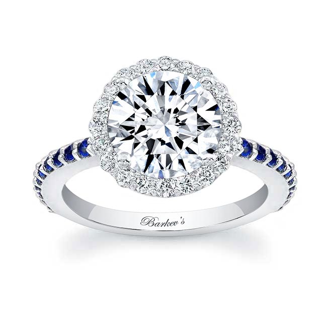  2 Carat Halo Blue Sapphire Accent Engagement Ring Image 1