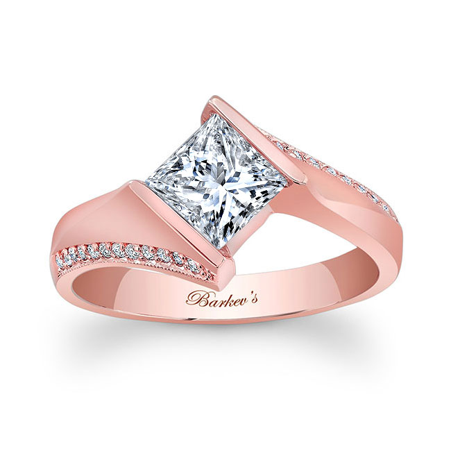  Rose Gold Princess Cut Square Diamond Ring Image 1