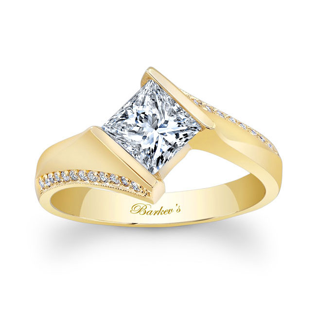  Yellow Gold Princess Cut Square Diamond Ring Image 1