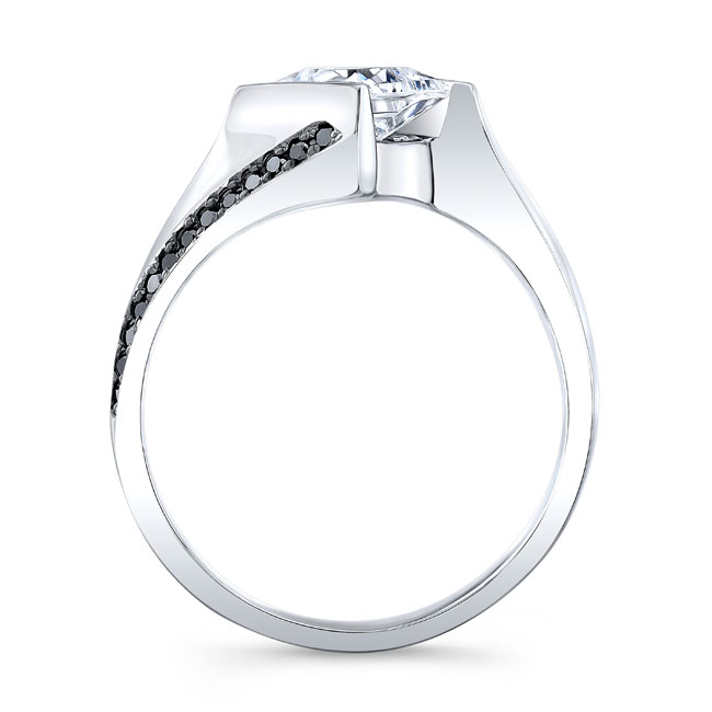 Platinum Princess Cut Square Moissanite Black Diamond Accent Ring Image 2