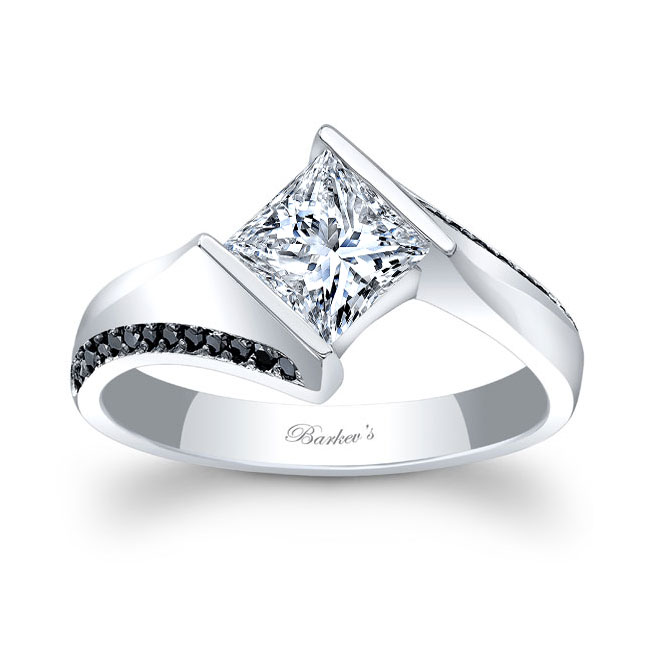 Platinum Princess Cut Square Moissanite Black Diamond Accent Ring Image 1