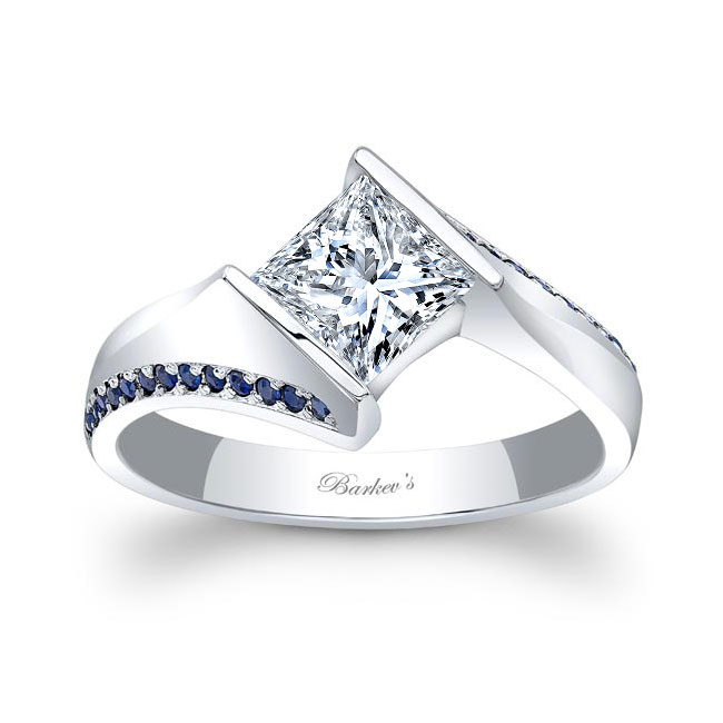  White Gold Princess Cut Square Sapphire Ring Image 1