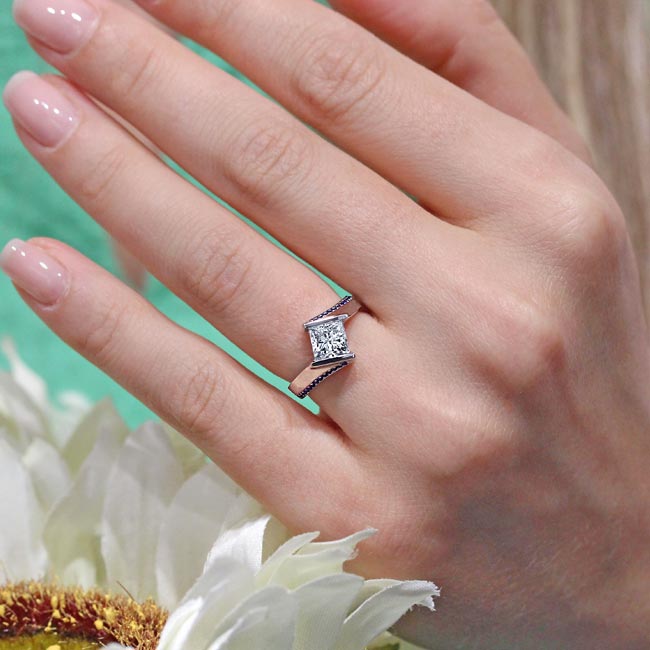  Princess Cut Square Moissanite Sapphire Ring Image 4