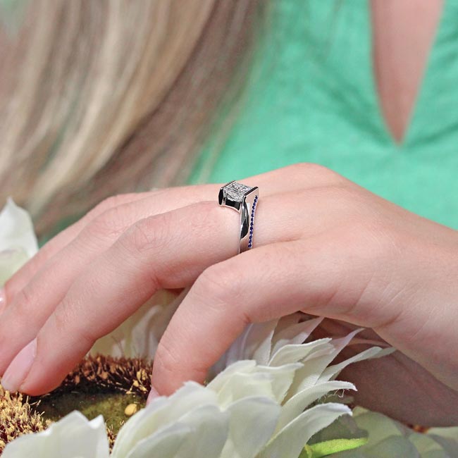  Princess Cut Square Moissanite Sapphire Ring Image 5