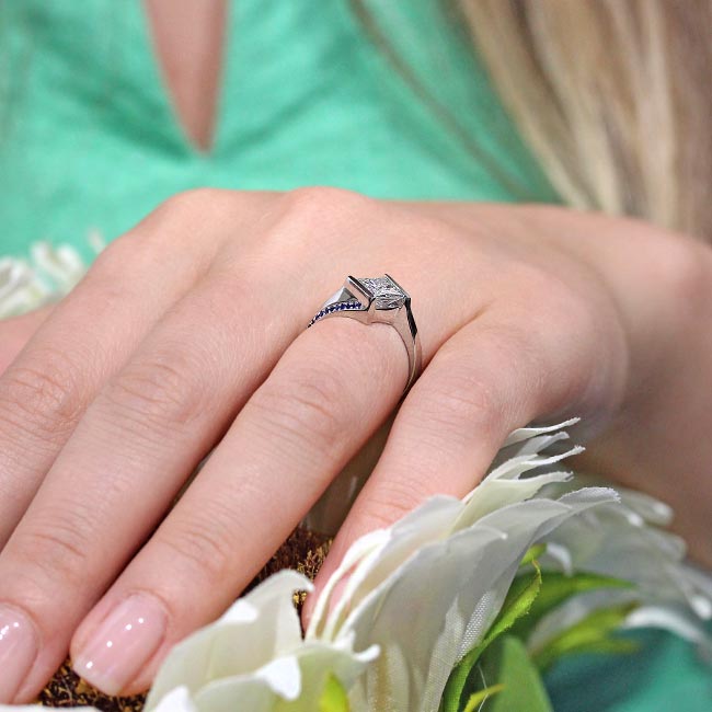  Princess Cut Square Moissanite Sapphire Ring Image 6