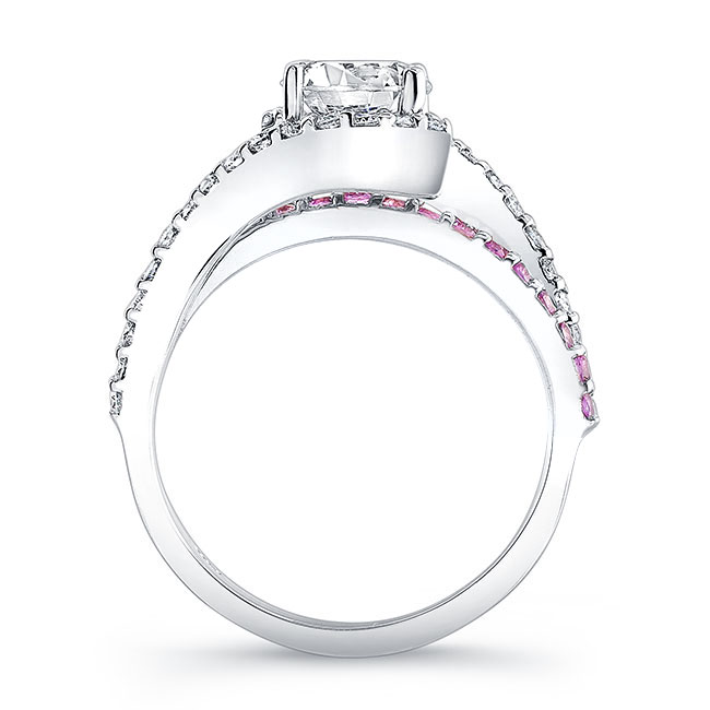  White Gold 1 Carat Diamond And Pink Sapphire Ring Image 2