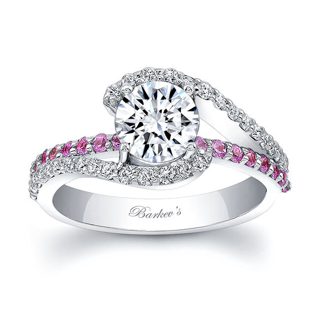  White Gold 1 Carat Diamond And Pink Sapphire Ring Image 1