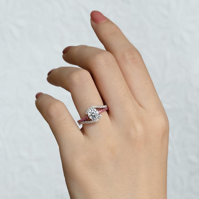  White Rose Gold 1 Carat Diamond And Pink Sapphire Ring Image 3