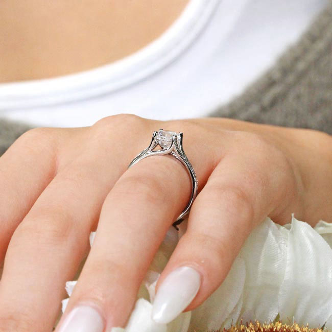 White Gold V Shaped Engagement Ring Image 5