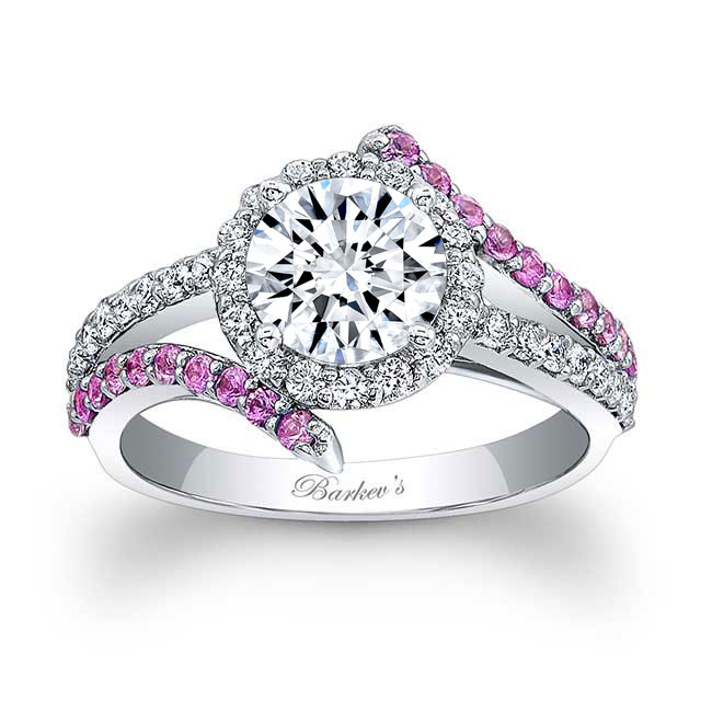  Contemporary Pink Sapphire Accent Moissanite Engagement Ring Image 1