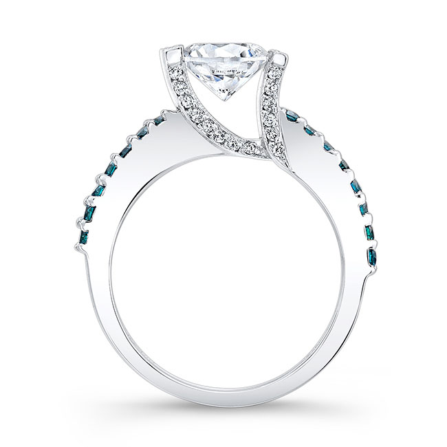  Vintage Pave Blue Diamond Accent Moissanite Ring Image 2