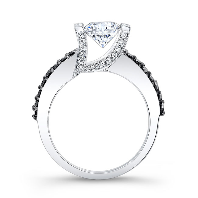 Platinum Vintage Pave Black Diamond Accent Moissanite Ring Image 2