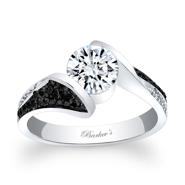  Pave Round Black Diamond Accent Moissanite Ring Image 1