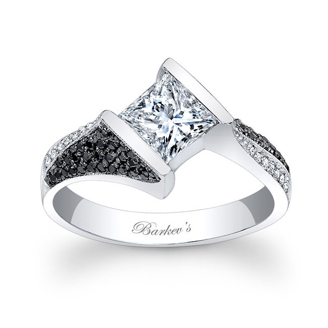  White Gold Pave Princess Cut Black Diamond Accent Ring Image 1