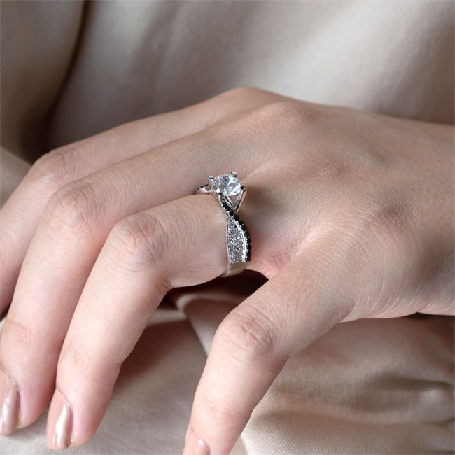  Pave Set Black Diamond Accent Moissanite Ring Image 5