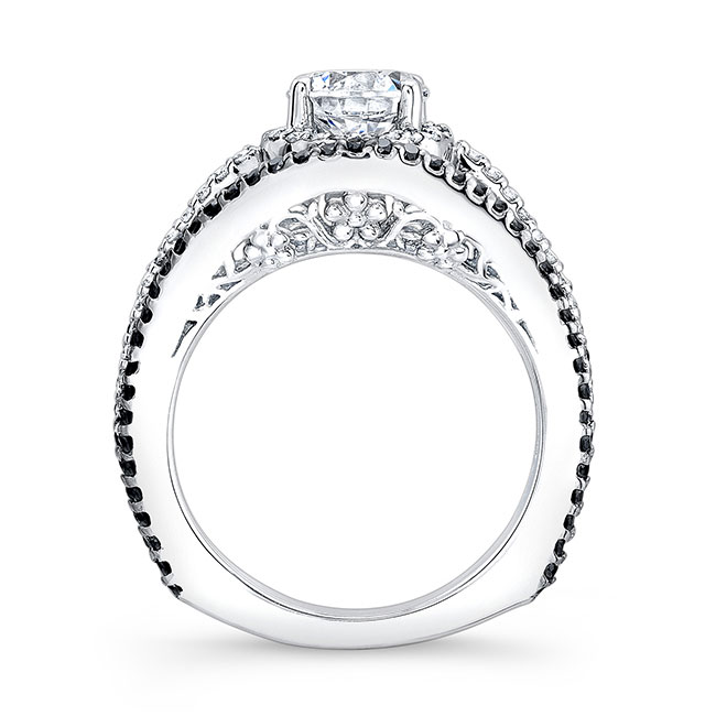  Vintage Halo Black Diamond Accent Moissanite Ring Image 2