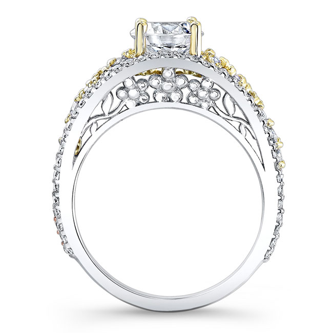 White Yellow Gold Vintage 1 Carat Moissanite Engagement Ring Image 2