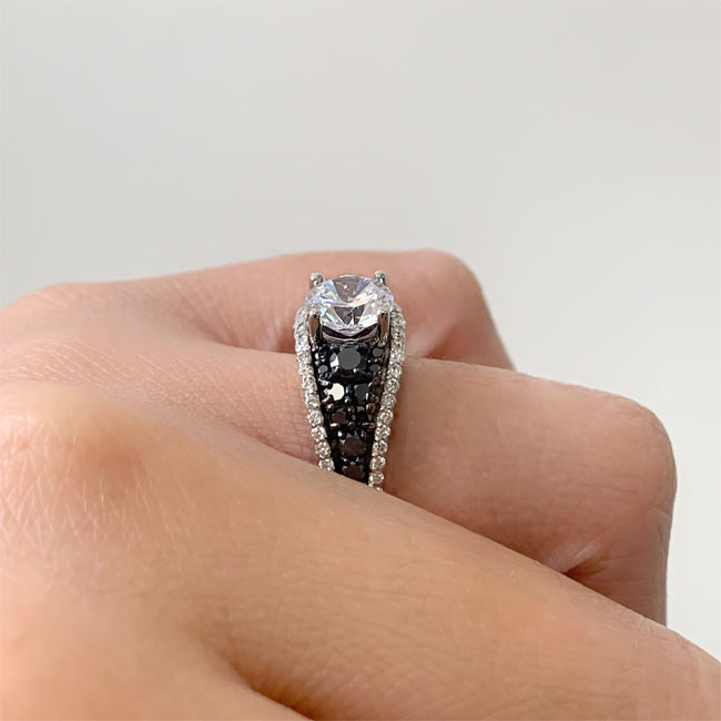  Vintage 1 Carat Moissanite Black Diamond Accent Engagement Ring Image 5