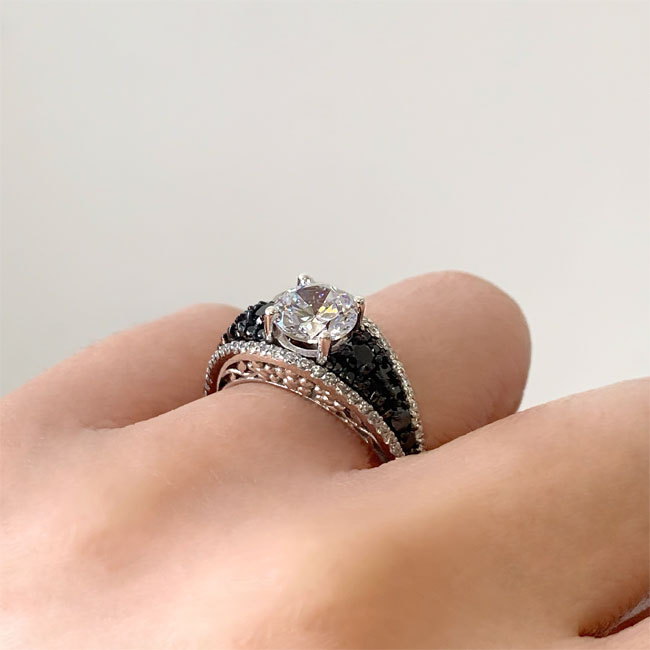  Vintage 1 Carat Moissanite Black Diamond Accent Engagement Ring Image 6