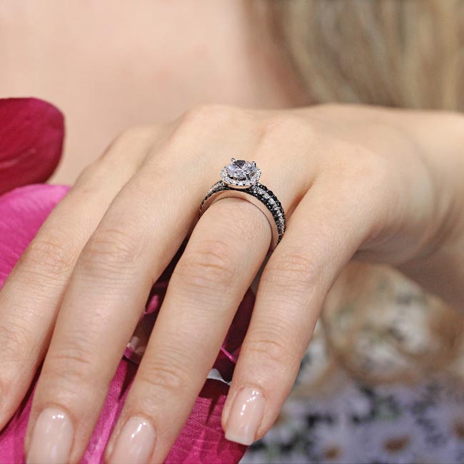  3 Piece Black Diamond Accent Halo Wedding Ring Set Image 4