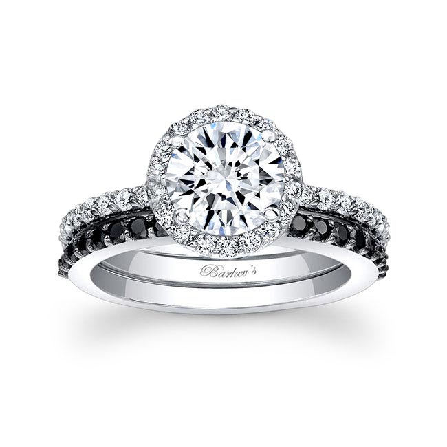  Moissanite Black Diamond Accent Halo Wedding Ring Set Image 1