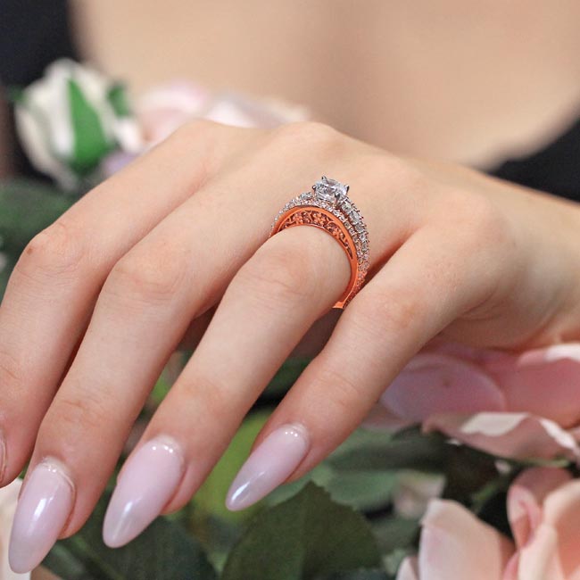  White Rose Gold Art Deco Moissanite Ring Image 6