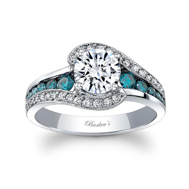  White Gold Unique Blue Diamond Accent Engagement Ring Image 1