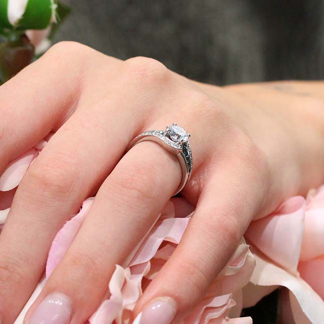  Unique Blue Diamond Accent Moissanite Engagement Ring Image 5