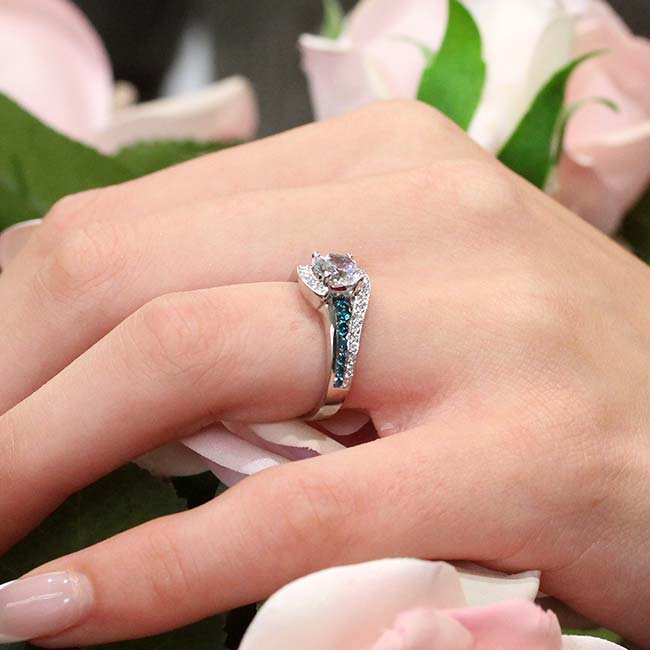  Unique Blue Diamond Accent Engagement Ring Image 6