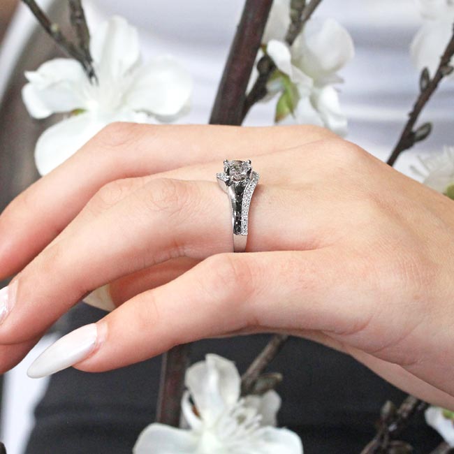  Unique Lab Diamond Engagement Ring With Black Diamond Accents Image 4