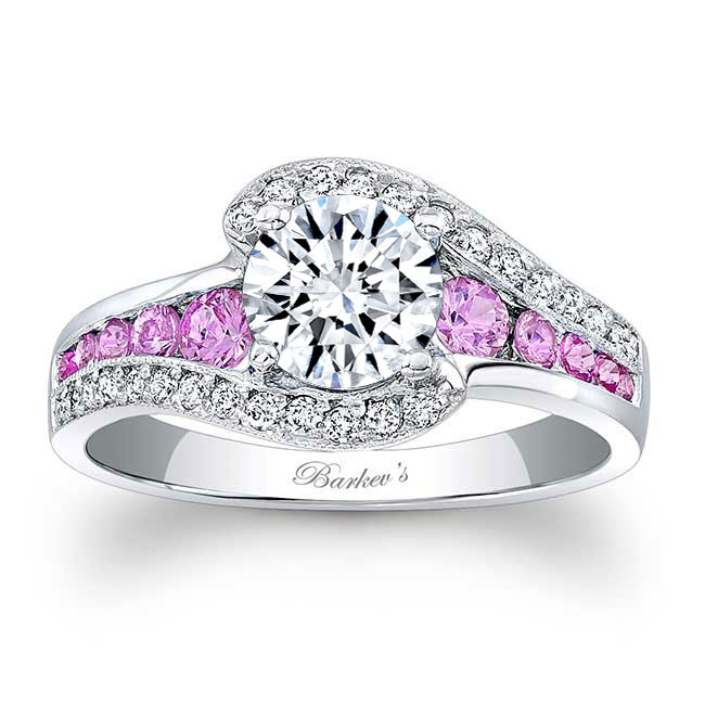  White Gold Unique Pink Sapphire Accent Engagement Ring Image 1