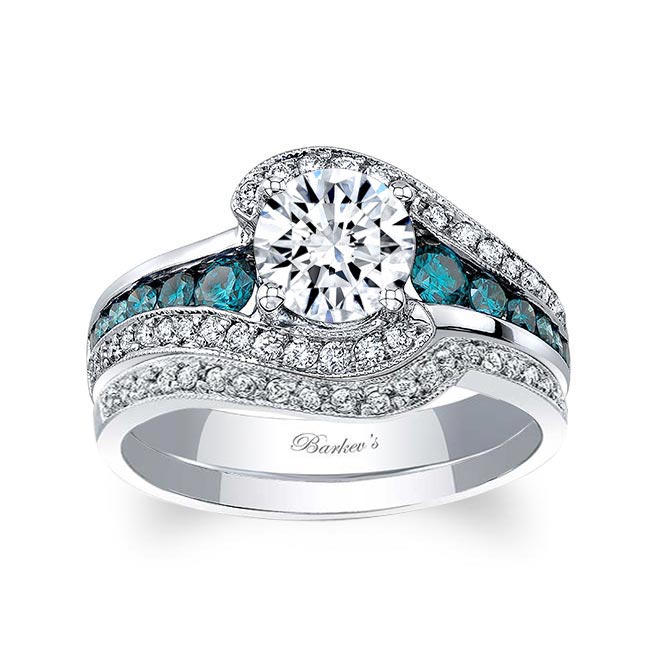 Unique Blue Diamond Accent Moissanite Bridal Set