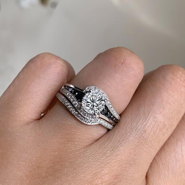 White Gold Unique Black Diamond Accent Moissanite Bridal Set Image 2