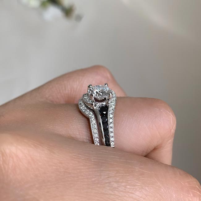 White Gold Unique Black Diamond Accent Moissanite Bridal Set Image 3